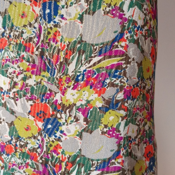 Gold metallic stripe and floral shift dress, XS - Picture 3 of 6